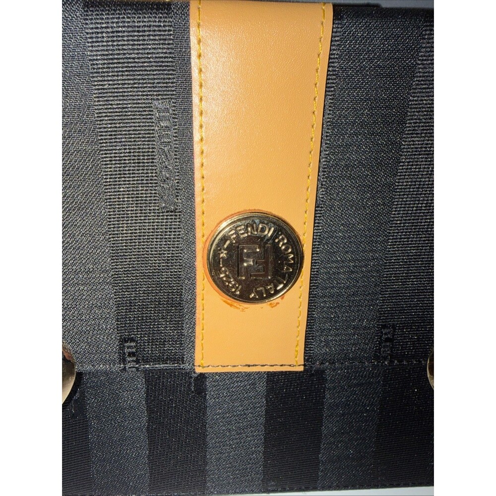 Vintage Purse Striped Briefcase Satchel Bag Canvas Handle Strap Black Tan - Picture 3 of 13